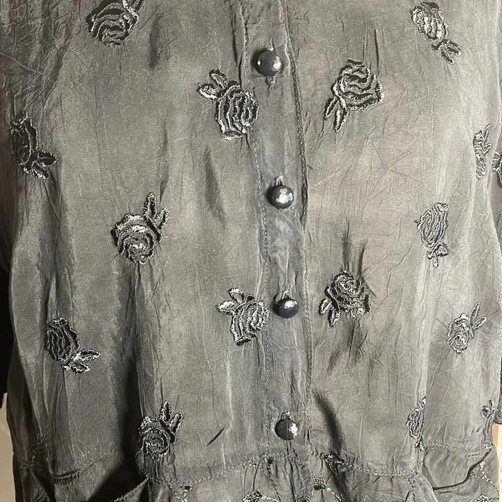 Johnny Was black button down shirt size medium - Picture 2 of 11